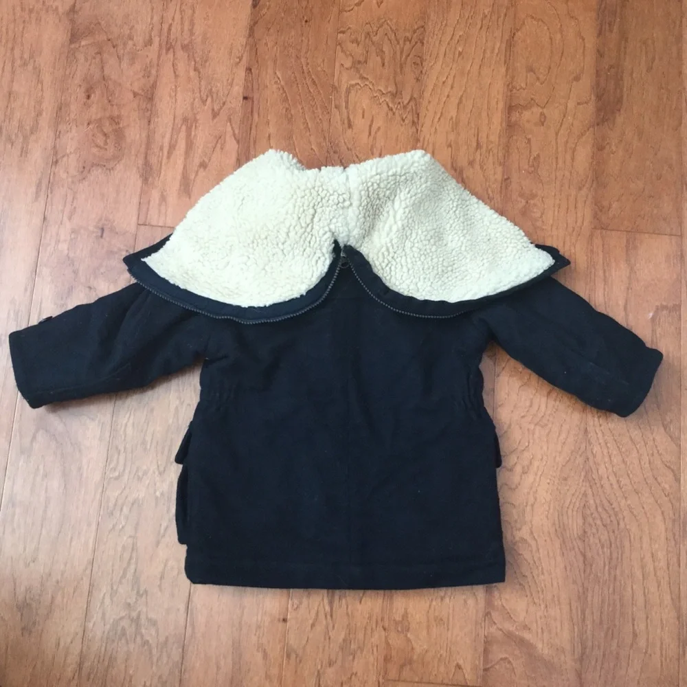 Baby Gap Wool Navy Blue Peacoat Warm Winter Faux Fur Hood Size 2 years